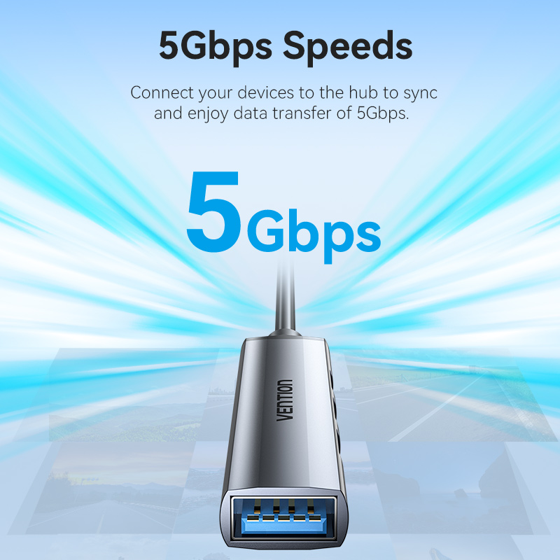 موزع منافذ USB 3.0 متعدد الوظائف من Vention، 4 في 1،