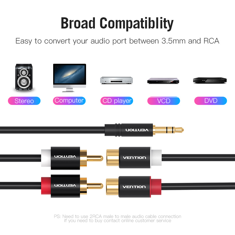 Vention 3.5mm Male to 2RCA Female AUX Cable RCA Jack