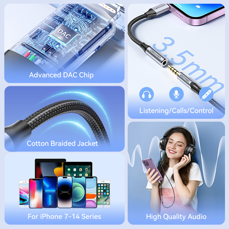Adaptér Vention pro iPhone DAC z Lightning na 3,5mm
