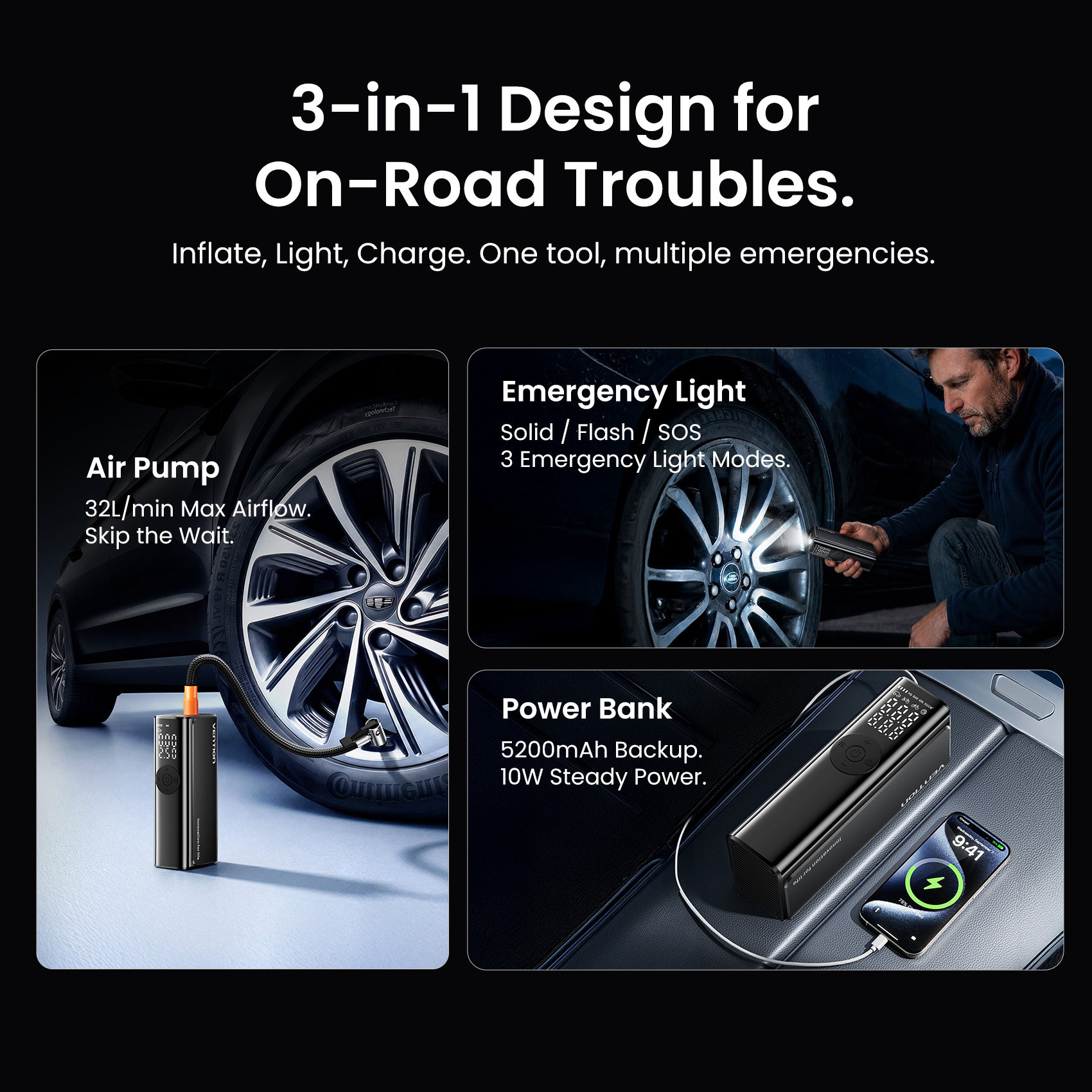 Vention Car Air Pump 5200Mah Portable Air Compressor