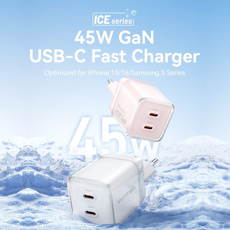 Vention 45W GaN Charger EU/US Plug PD3.0 QC3.0 USB-C