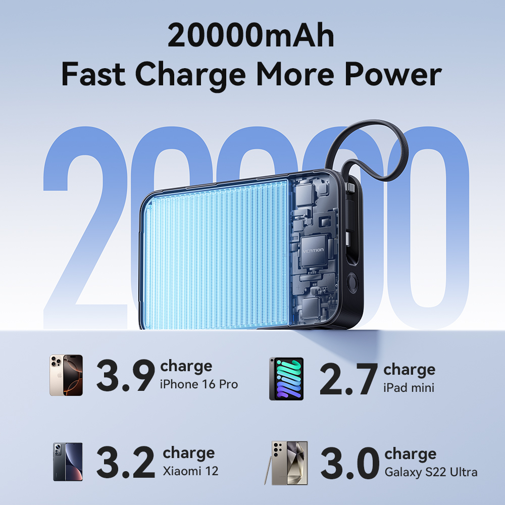 Vention 65W Power Bank 20000mAh Built-in USB-C