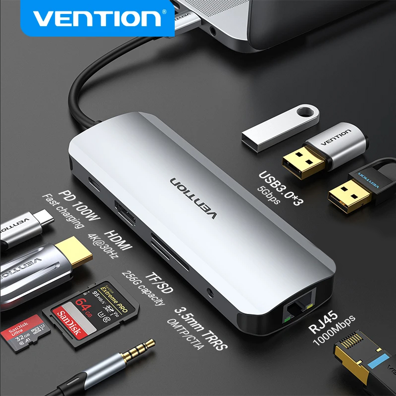 Vention USB C HUB HDMI 4K60Hz RJ45 PD 100W USB