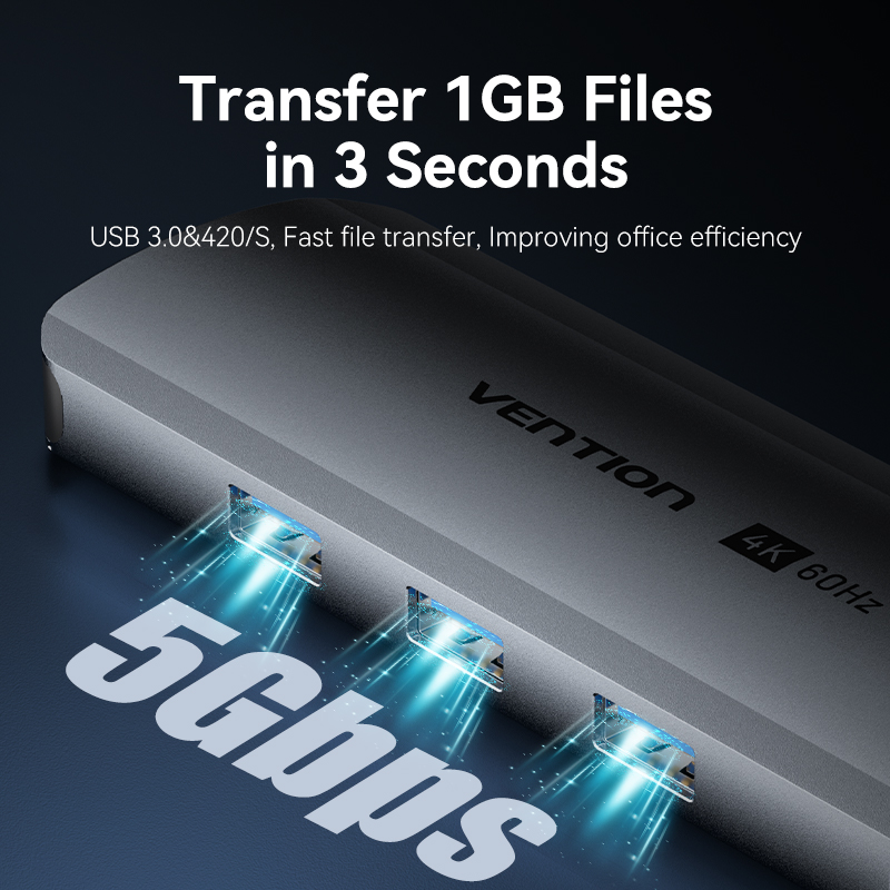 Hub USB C Vention, HDMI 4K60Hz, RJ45 PD, 100W, USB