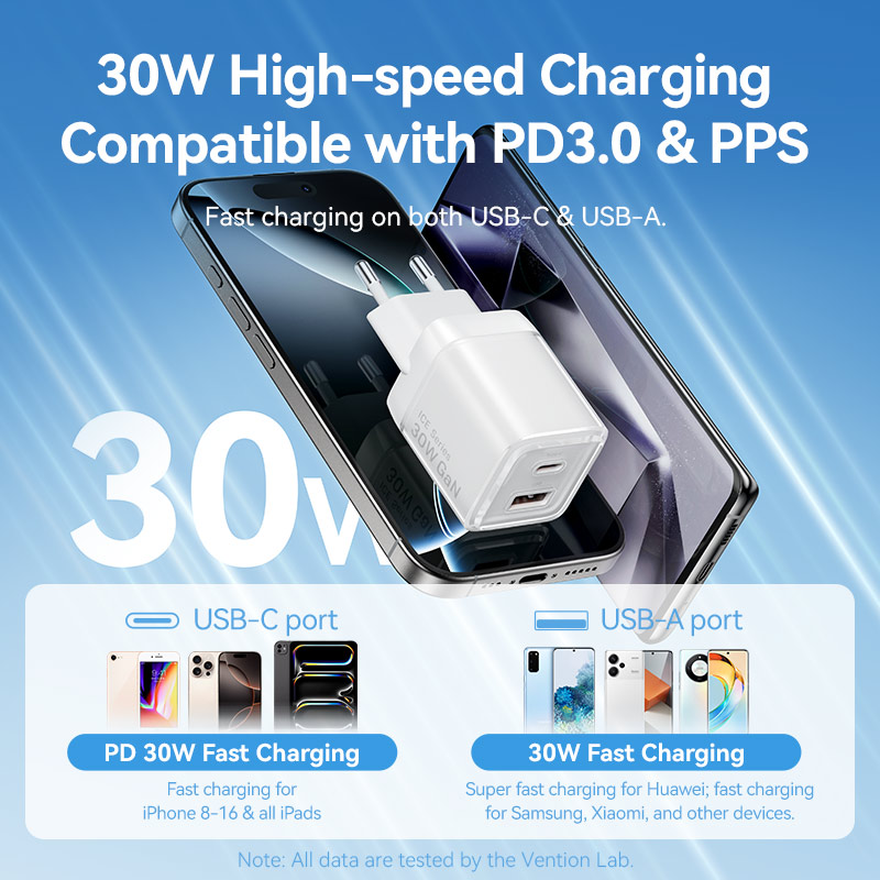 Chargeur rapide Vention 30 W GaN PD3.0 QC3.0 USB