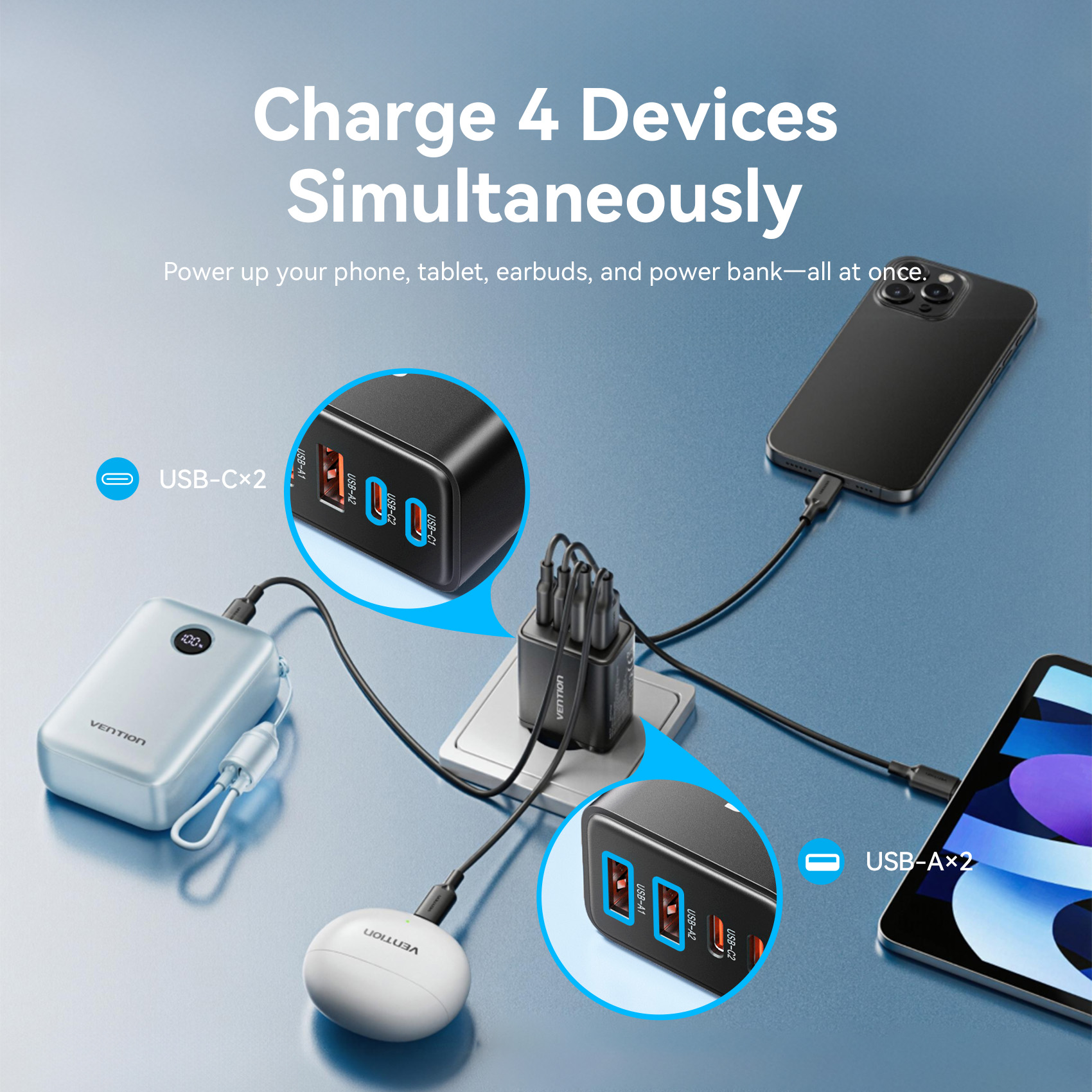 Nabíjačka Vention 30W GaN PD3.0 QC4+ USB C