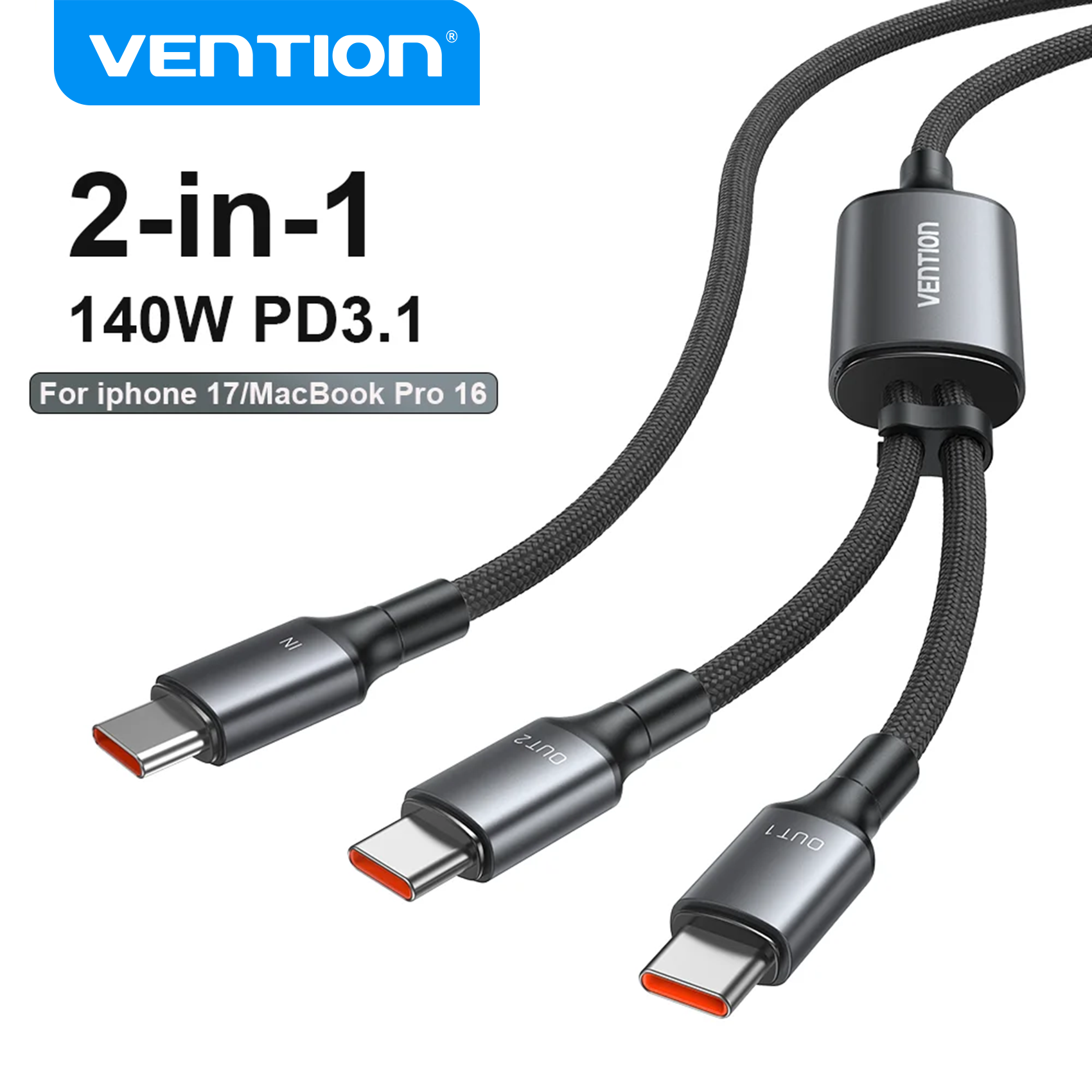 Vention 140W Charge Cable USB C to Type-C Wire PD3.1