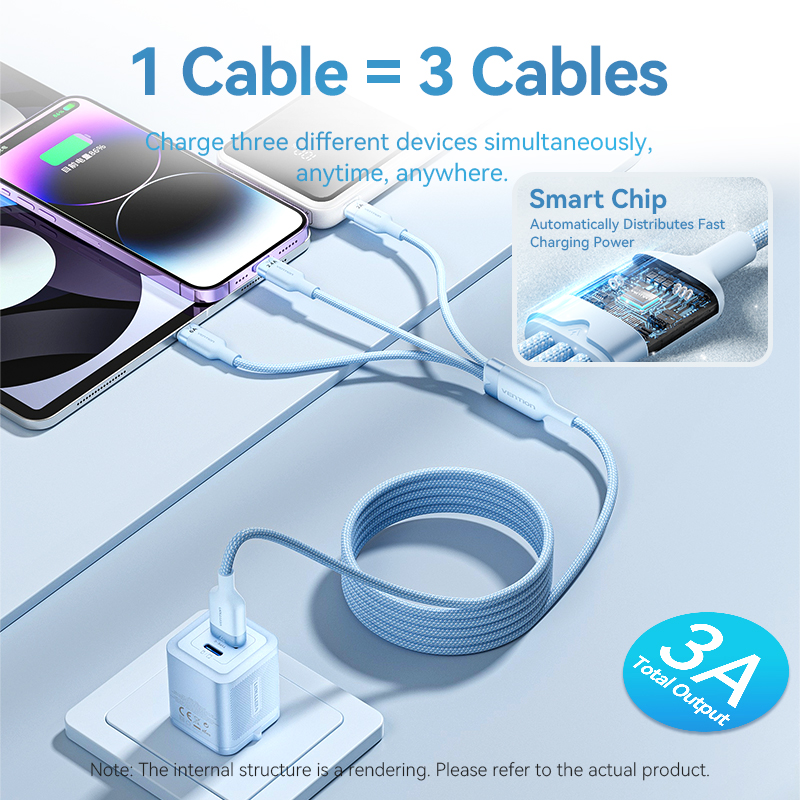 Vention 120W Charge Cable 6A USB Type C 3 In 1 Fast