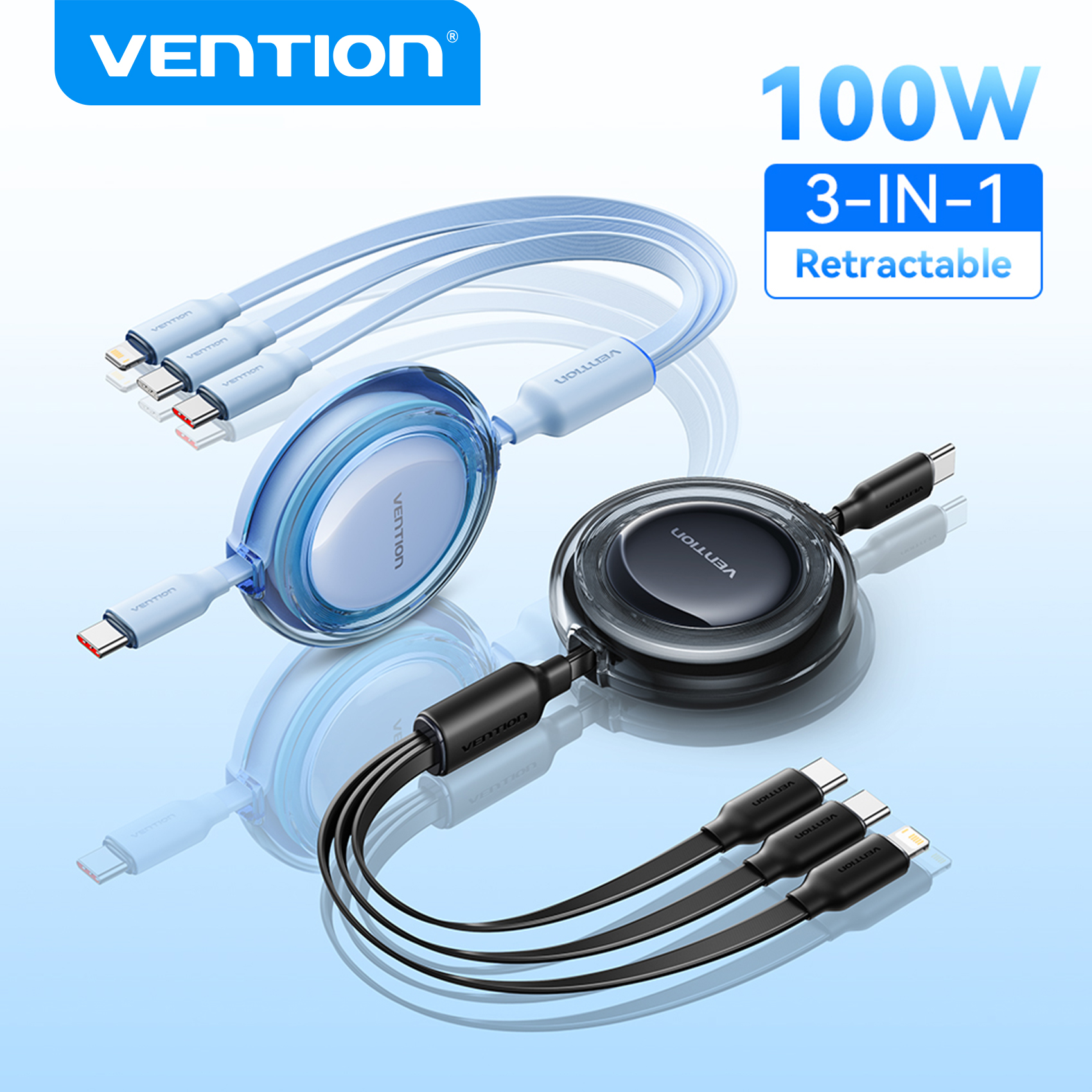 Vention 100W USB C Type C Cable 3 in 1 Retractable