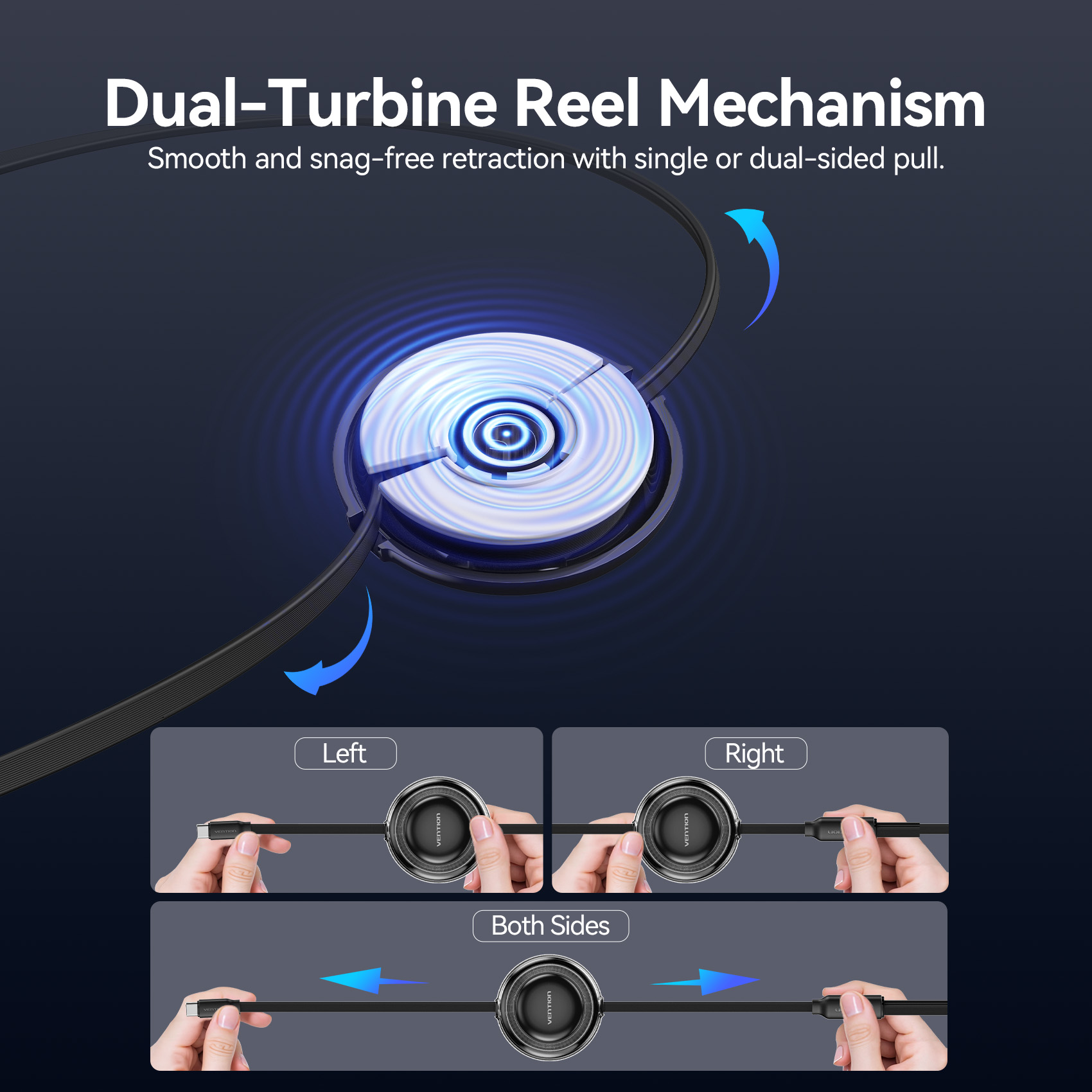 Vention 100W USB C Type C Cable 3 in 1 Retractable