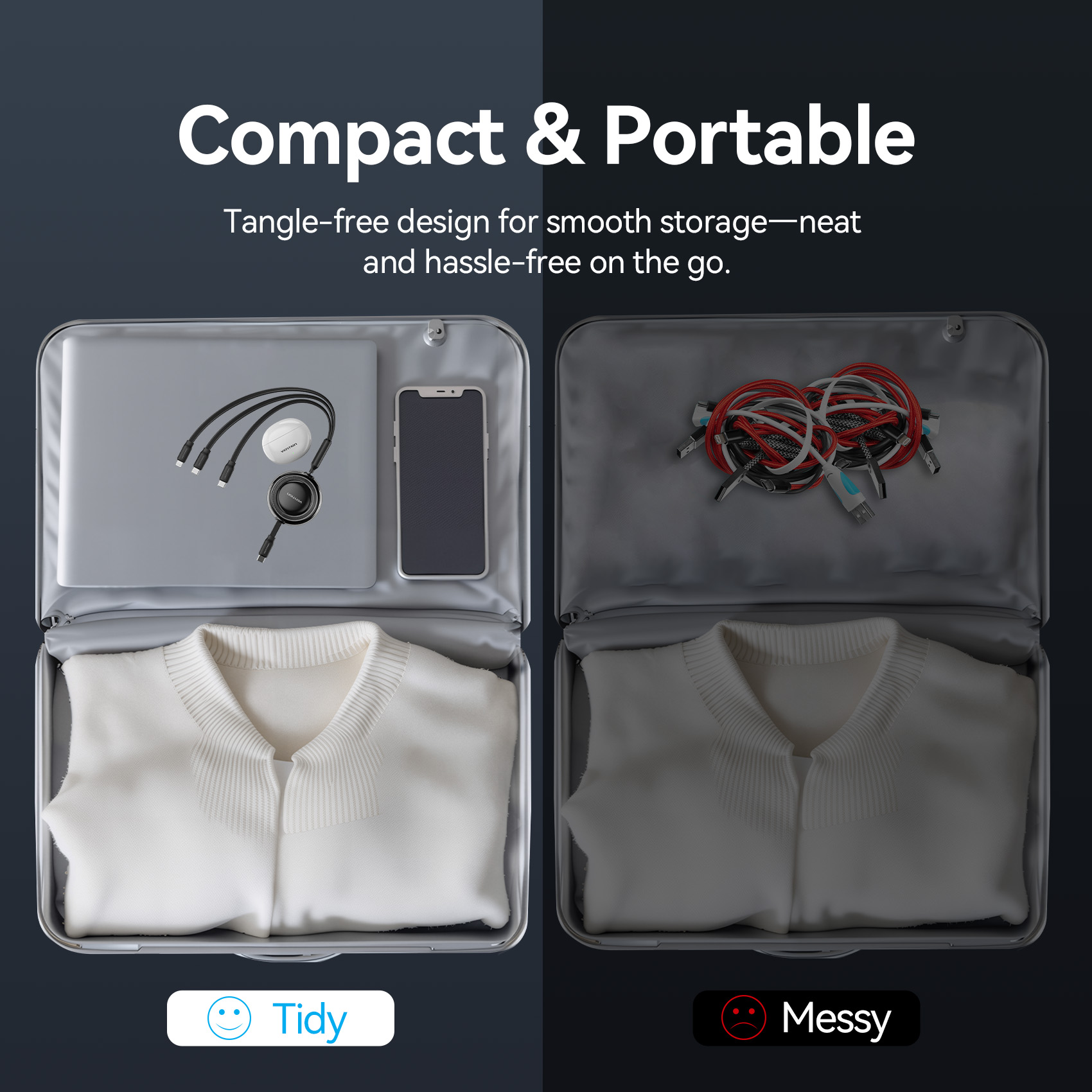Vention 100W USB C Type C Cable 3 in 1 Retractable