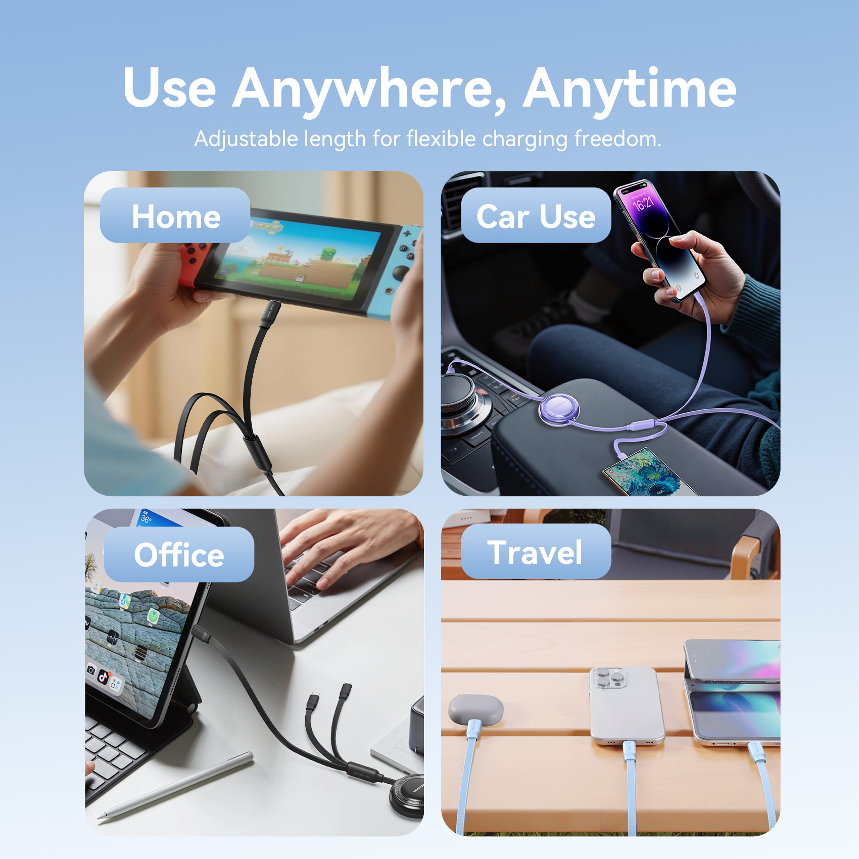Kábel Vention USB C 3 v 1, zasúvací USB typu C