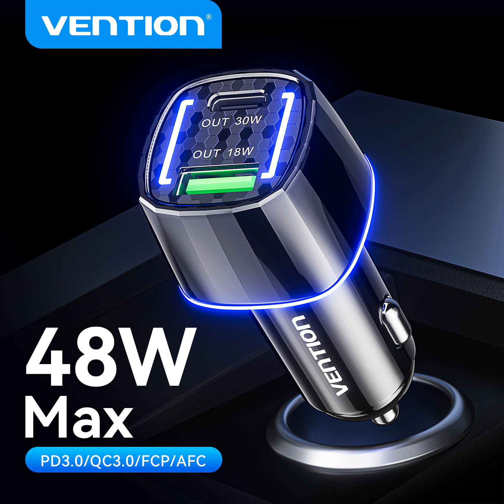 Vention 48W Car Charger QC 3.0 For Huawei Xiaomi Quick