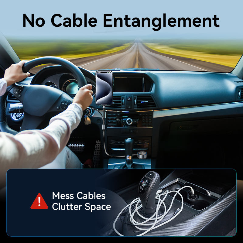 Vention 60W Retractable Car Charger 3 in 1 PD 30W QC