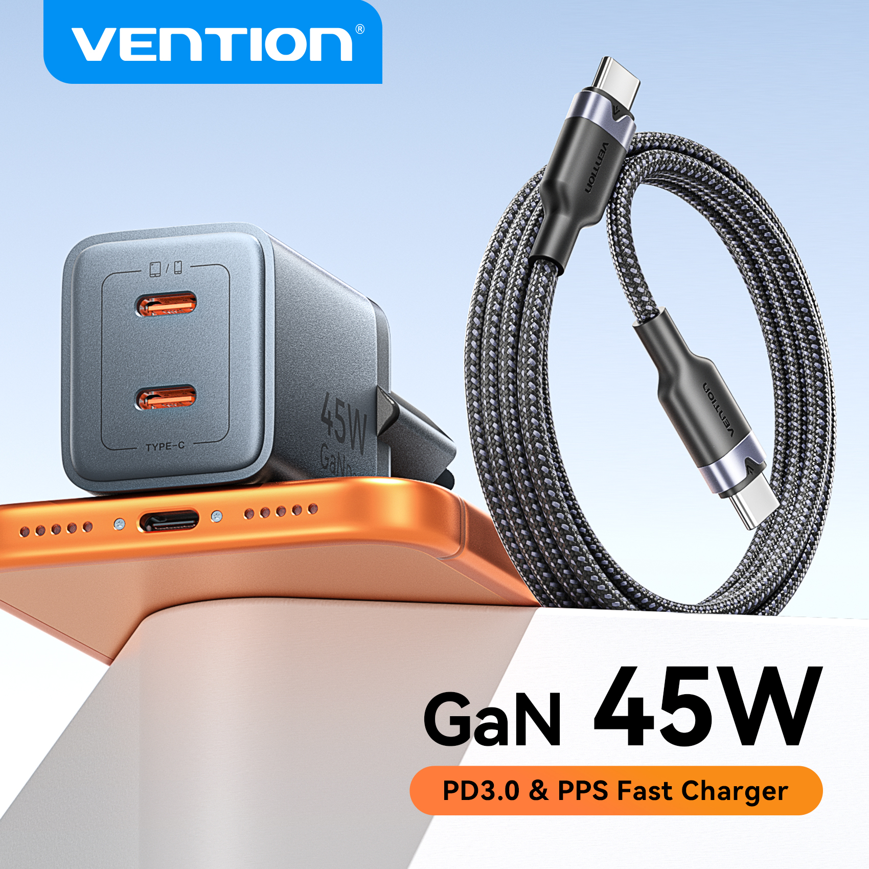 Vention 45W GaN Fast Charger USB C PD3.0 Type C