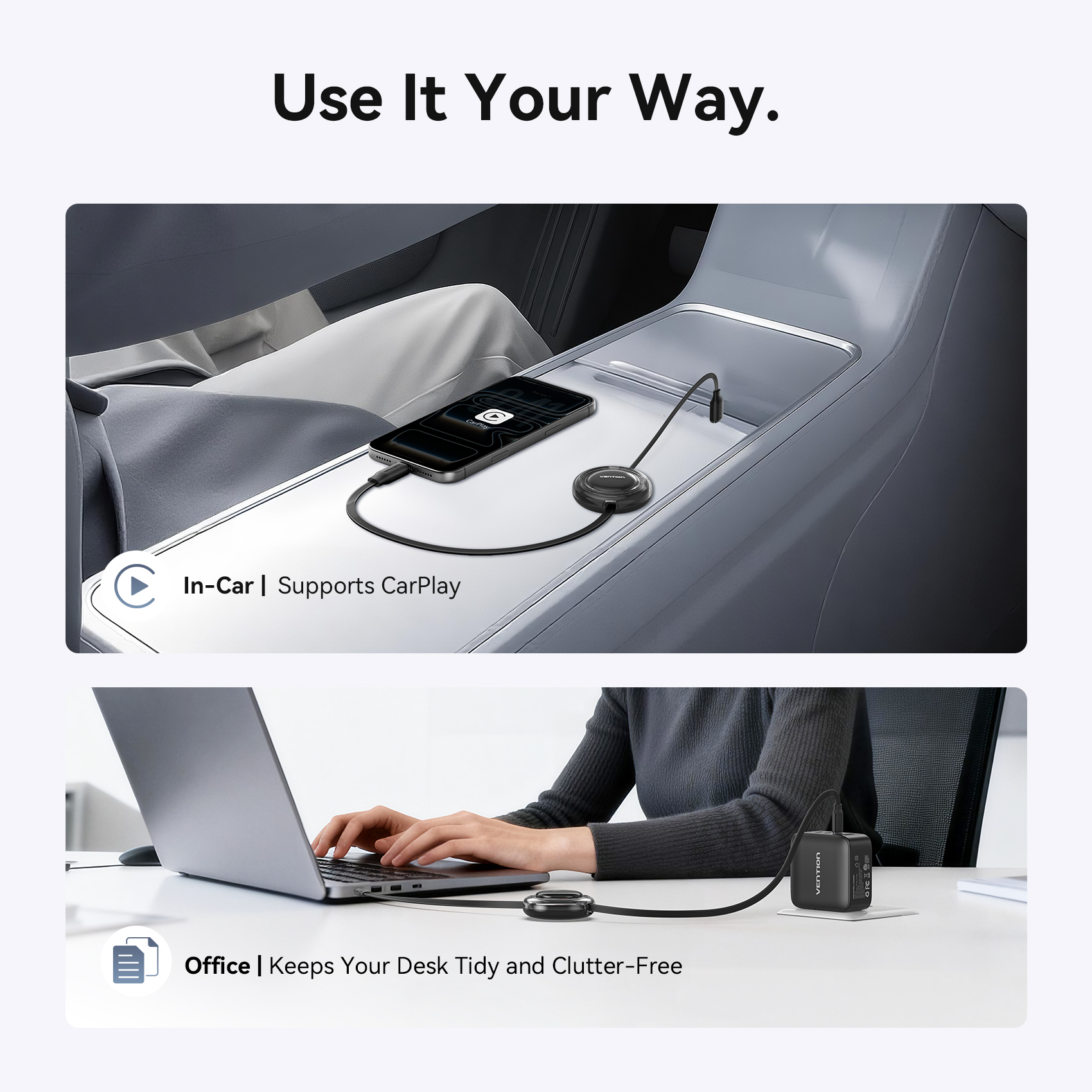 Vention 100W Retractable Cable USB C Cable 5A Type-C