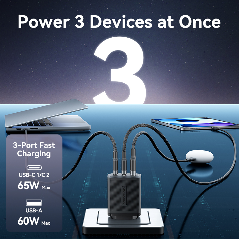 Chargeur Vention 65W GaN à charge rapide Type C PD3.0