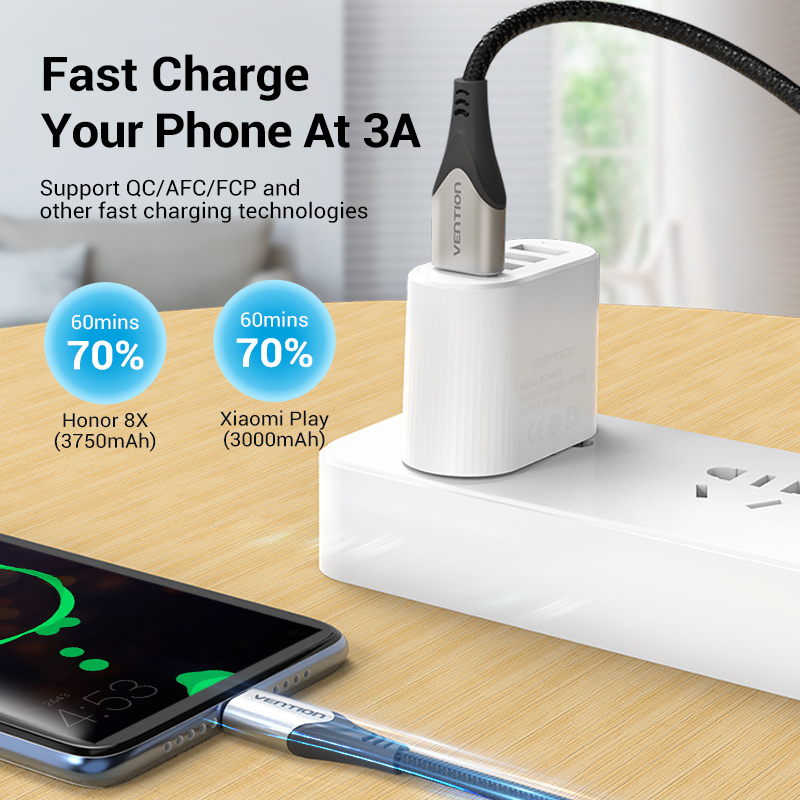 Vention Micro USB Cable 3A Nylon Fast Charger USB