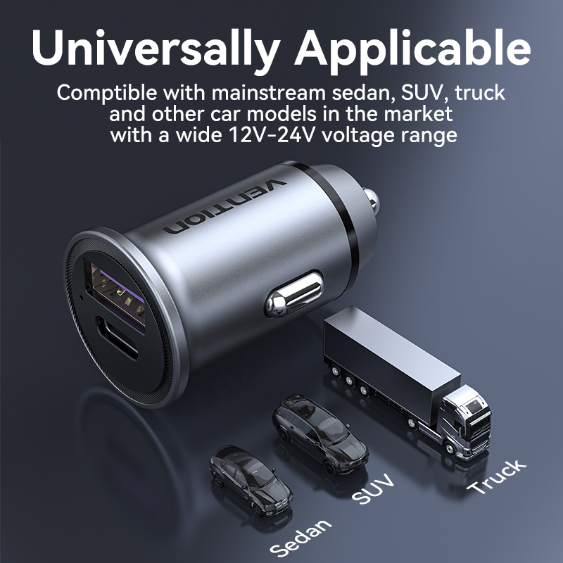 Vention 30W Mini Car Charger USB Type C PD QC Quick