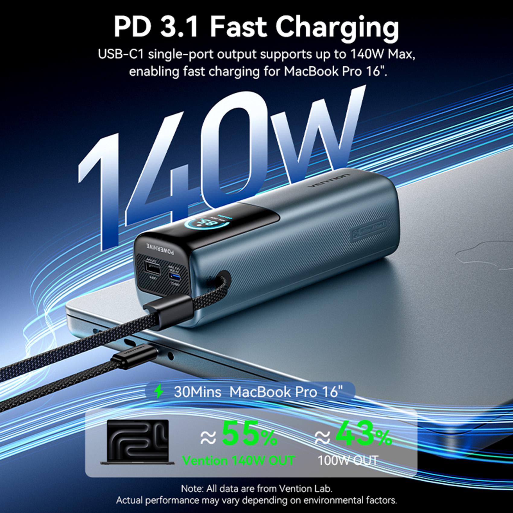 Vestavná výsuvná powerbanka Vention 200W 27000mAh