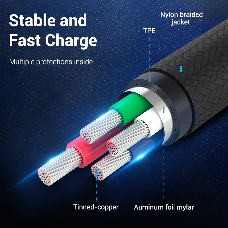 Vention Micro USB Cable 3A Nylon Fast Charger USB