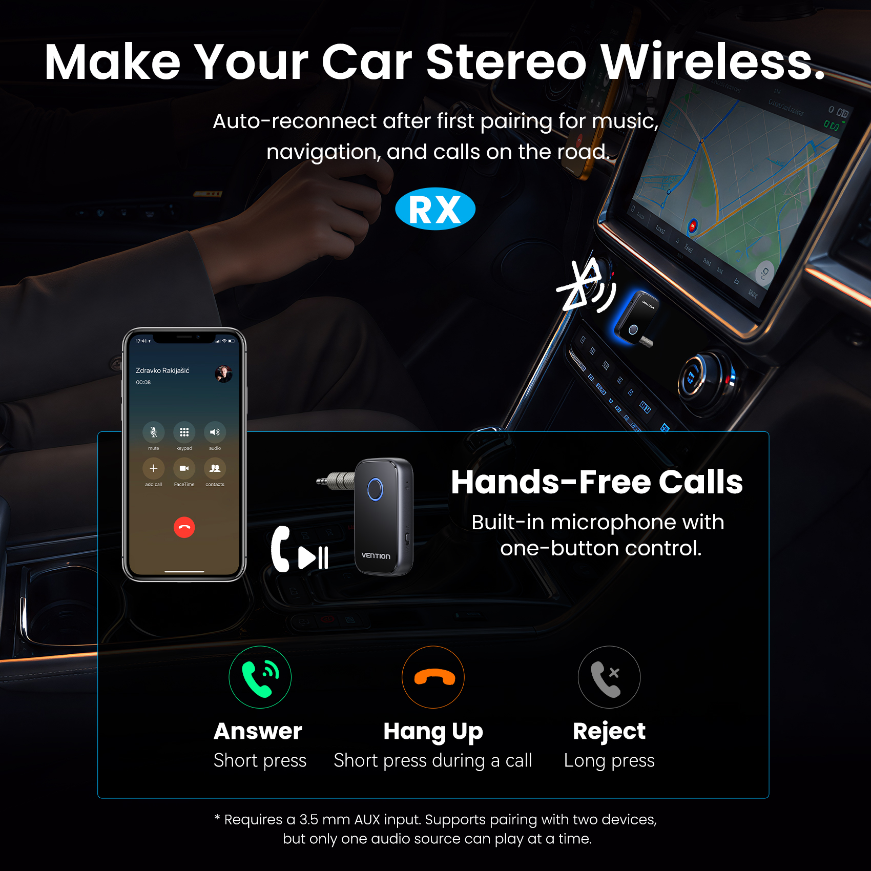 Vention Bluetooth 6.0 5.4 5.3 AUX Audio Transmitter