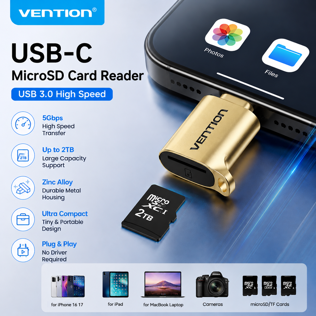 Vention USB C Micro SD Card Reader USB 3.0 TF Card OTG