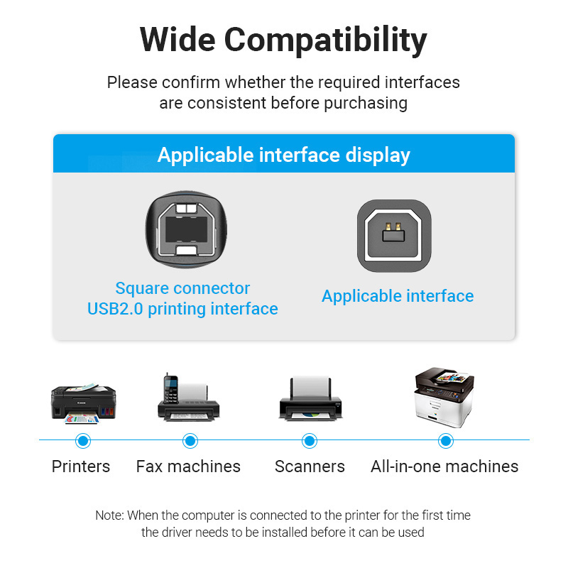 Vention USB Printer Cable USB 2.0 Type A Male To B