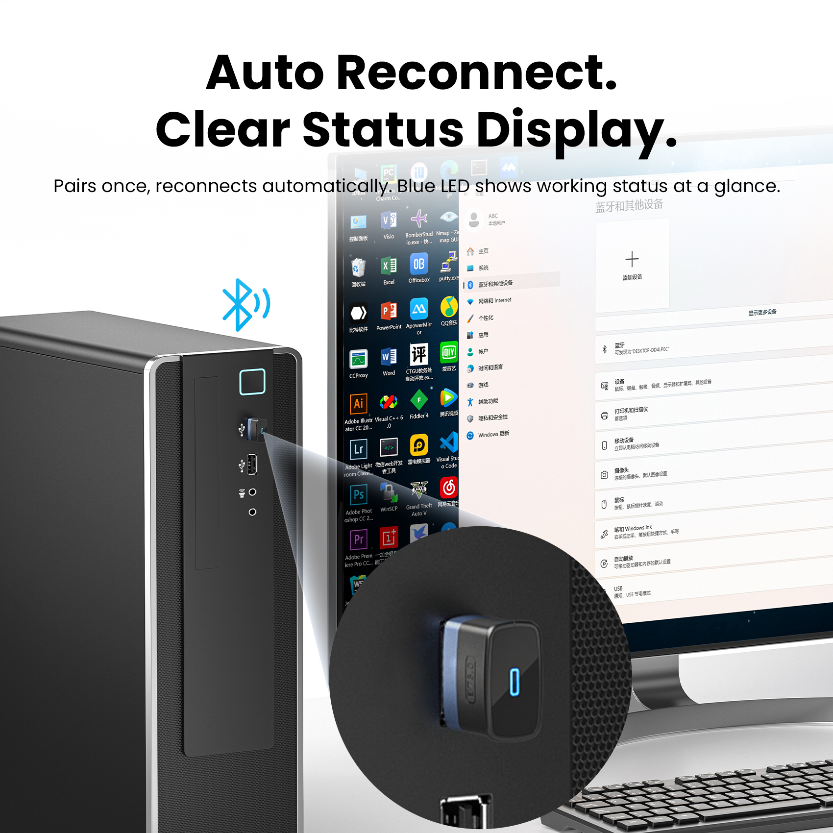 USB Bluetooth 6.0 Adapter for Laptop Desktop PC: Long