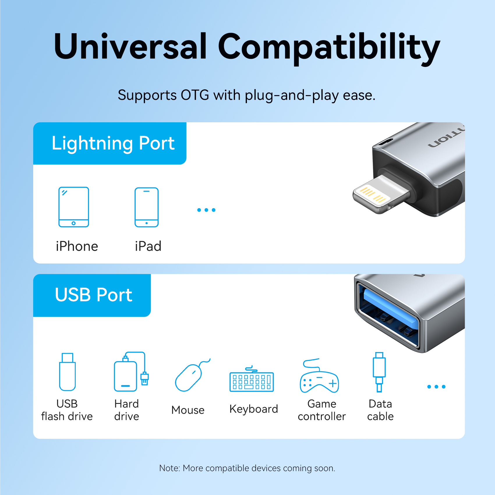 Vention Lighting OTG Adapter Lighting Male to USB