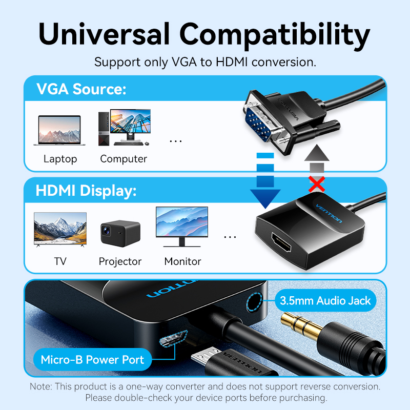Vention VGA - HDMI adapter 1080P VGA dugasz - HDMI