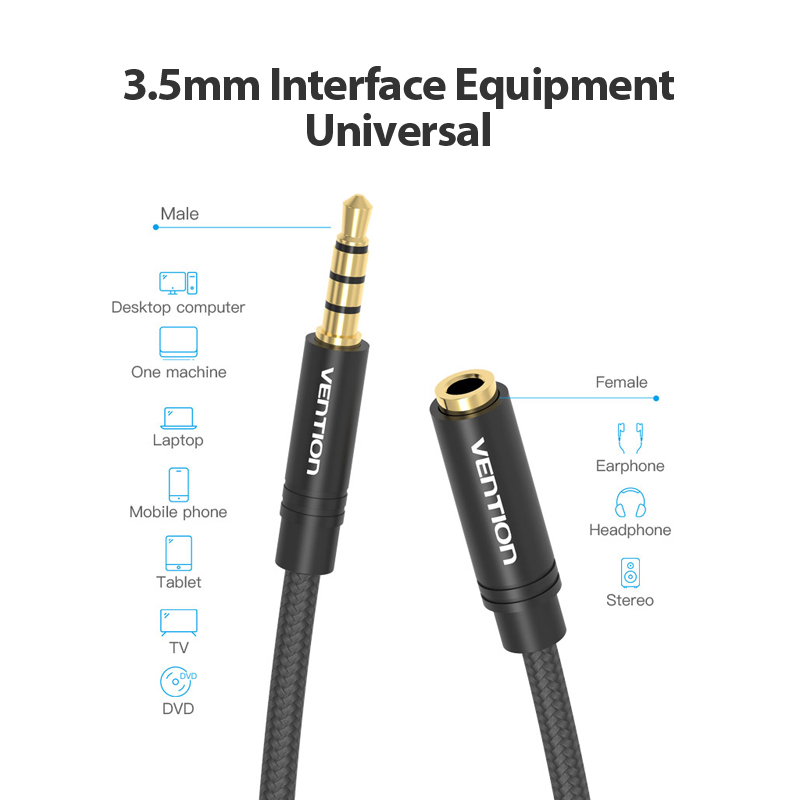 Vention Jack 3.5 Aux Extension Cable for Car Laptop