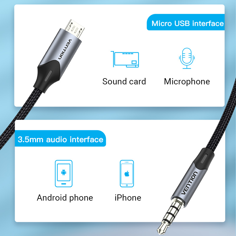 Audio kabel Vention Micro USB na 3,5mm pro Hi-Fi zvuk
