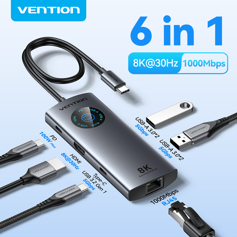 Vention 6 in 1 USB C 8K@30Hz HDMI HUB Smart Led Touch