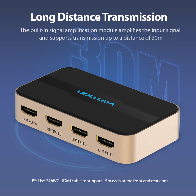 Διαχωριστής HDMI Vention 1 Είσοδος 4 Έξοδοι HD 4K/30Hz