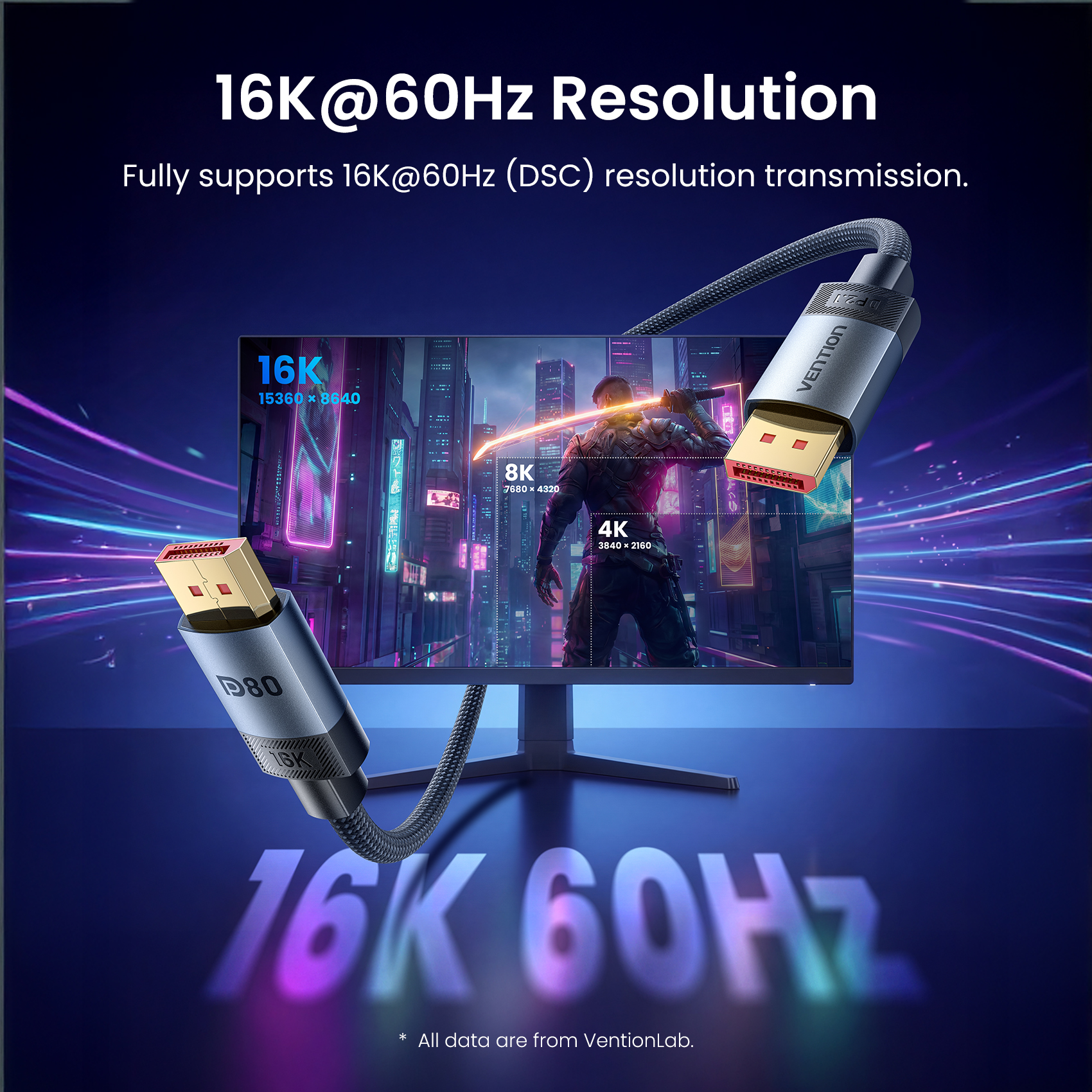 Vention Displayport Cable 16K60Hz Video Audio