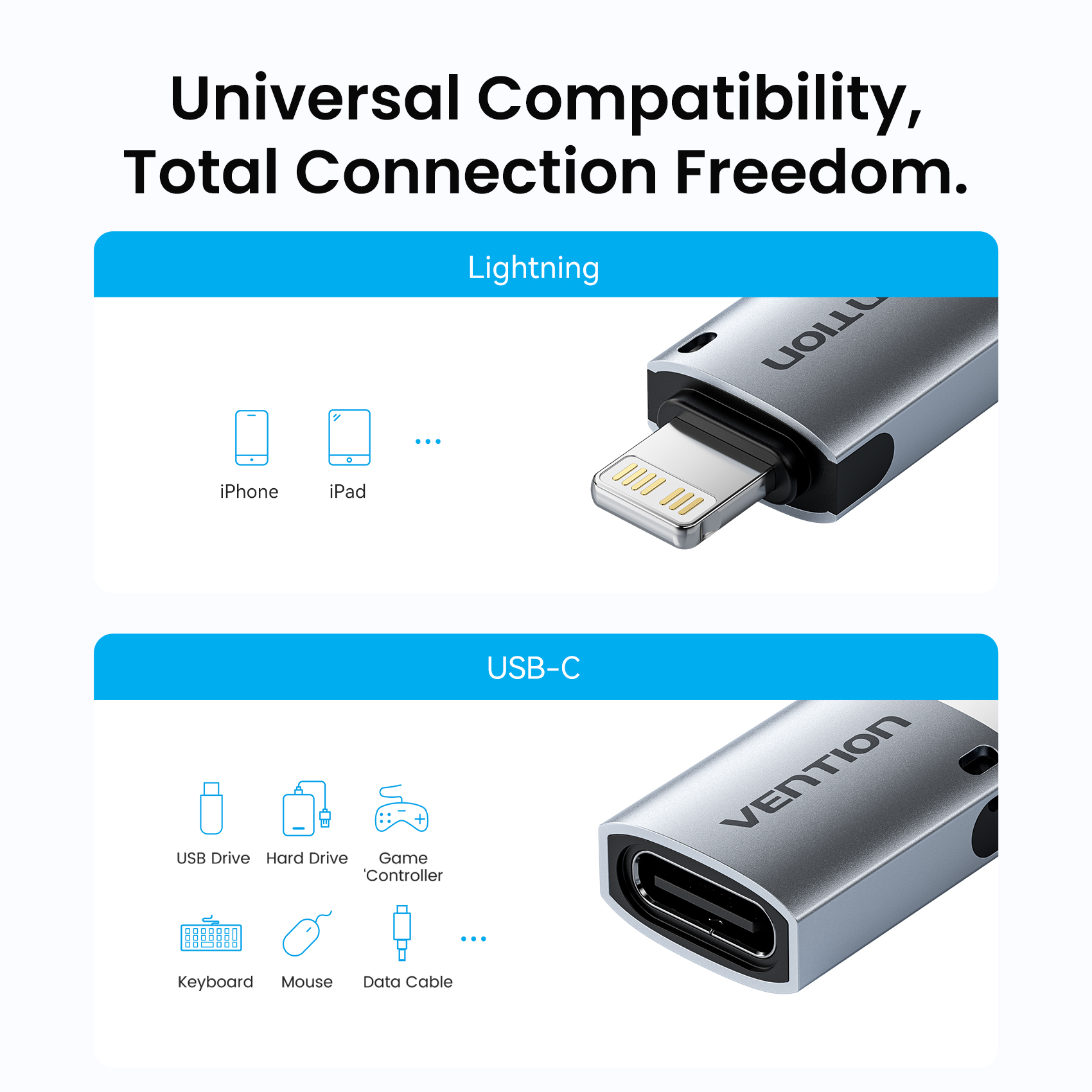 Vention Lighting to USB C OTG Adapter USB-C Female