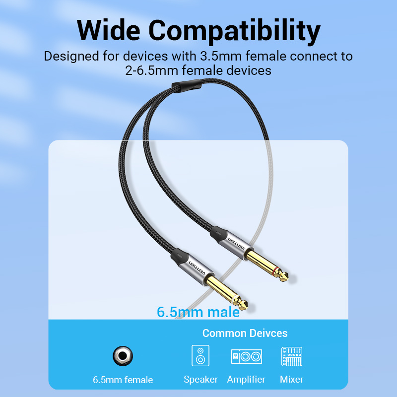 Vention 3.5mm to Double 6.5mm TRS Cable AUX Male Mono