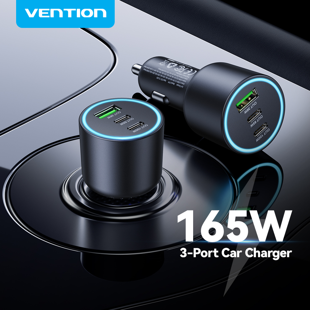Vention 165W USB C Car Charger 3-Ports PD QC 4.0 45W