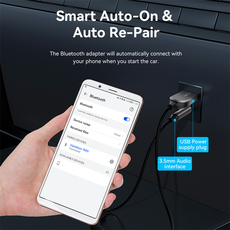 Vention Bluetooth Audio Receiver Car Adapter USB