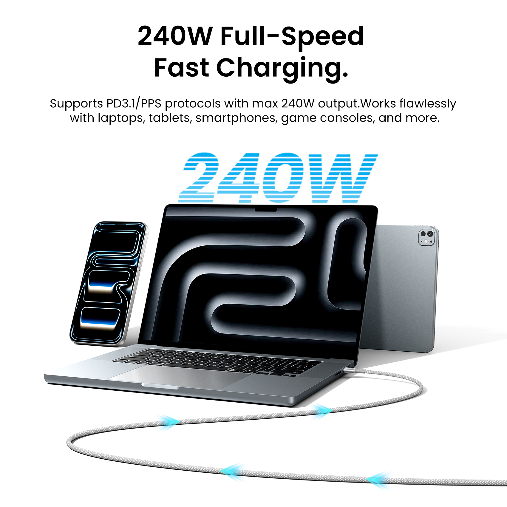 Kábel Vention 240W USB C Magnetický kábel typu C