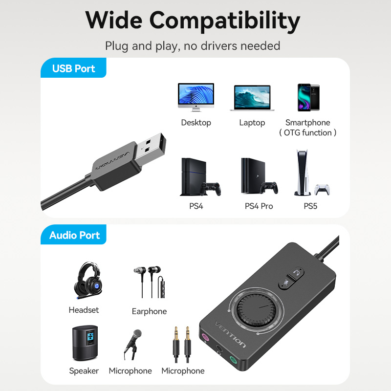 Vention USB External Sound Card USB to 3.5mm Audio