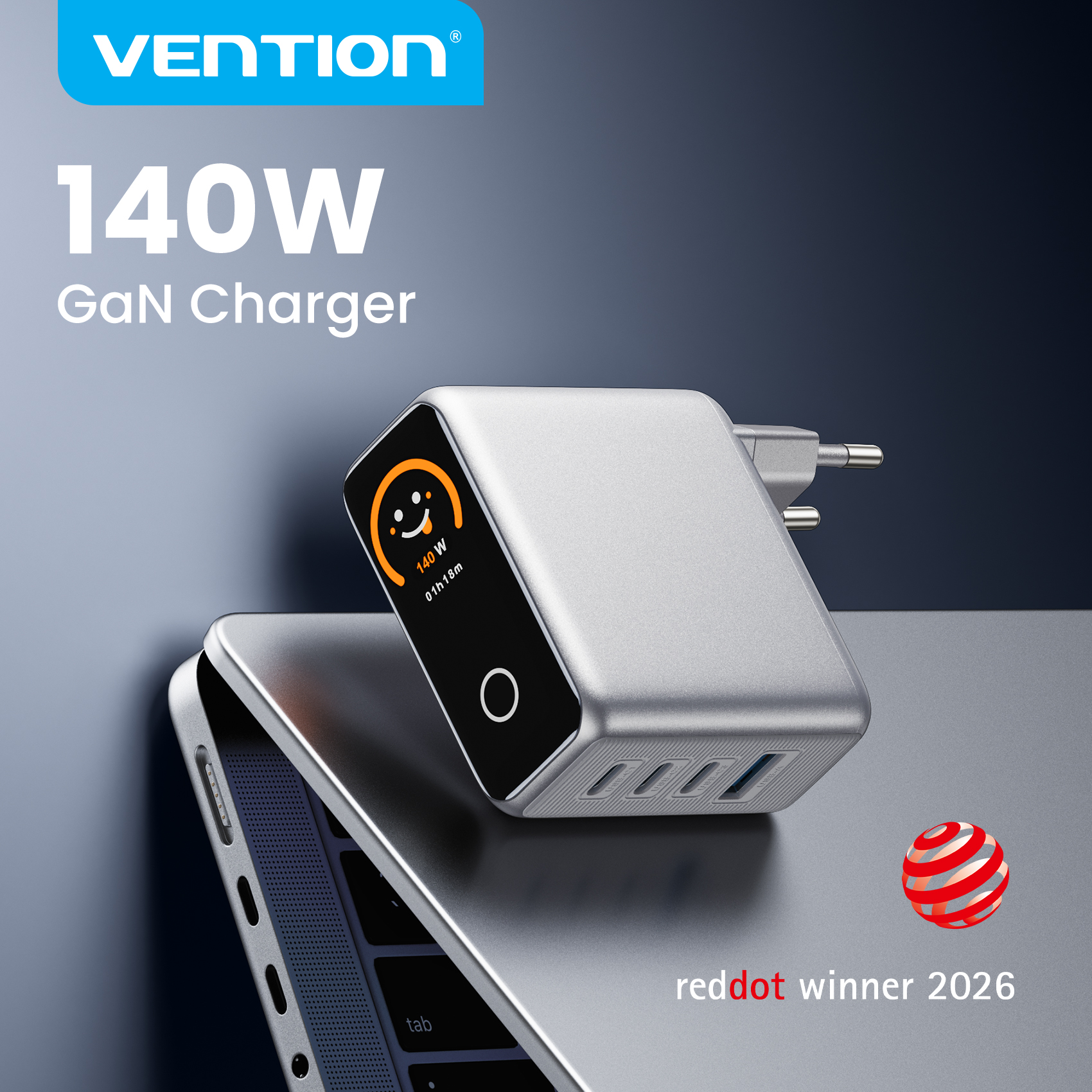 Vention 140W GaN Charger with Smart Display USB C