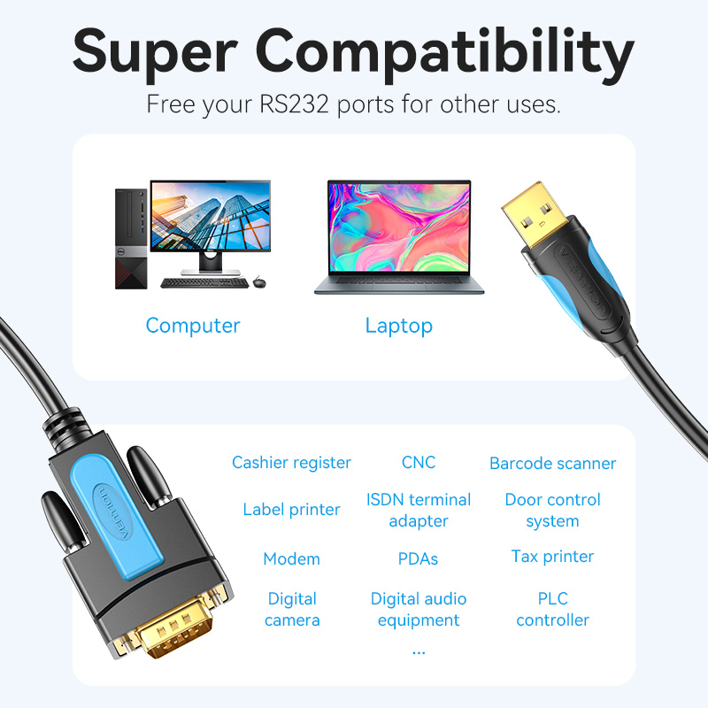 Vention USB to RS232 male serial data cable 9-pin