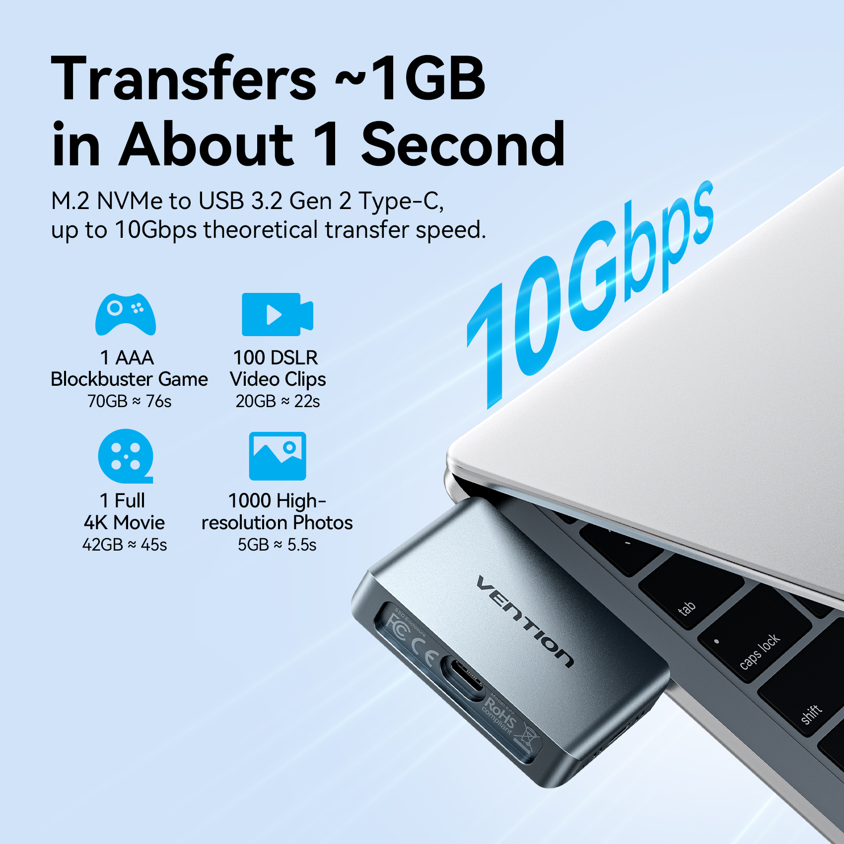 Vention 2230 M.2 NVMe SSD Enclosure USB C 3.2 Gen2