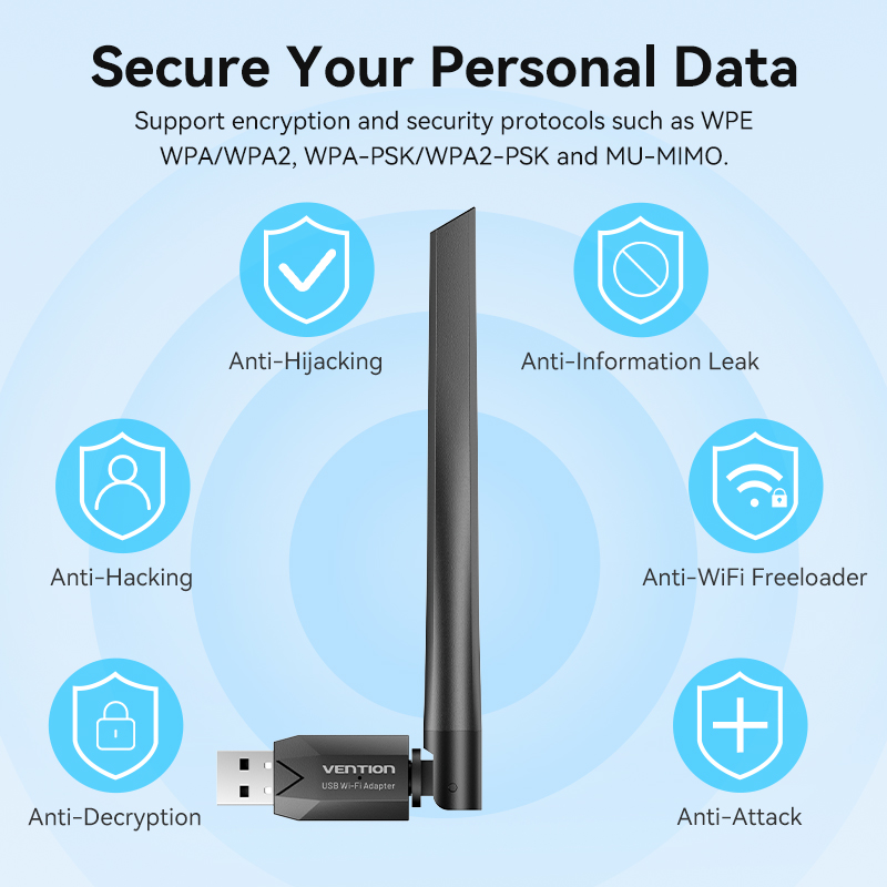 Vention WiFi Adapter AC650 WiFi5 5G&2.4G USB WiFi Card