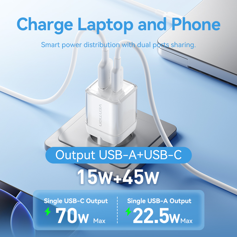 Vention 70W GaN Fast Charger PD3.0 PPS QC4+ USB Type C
