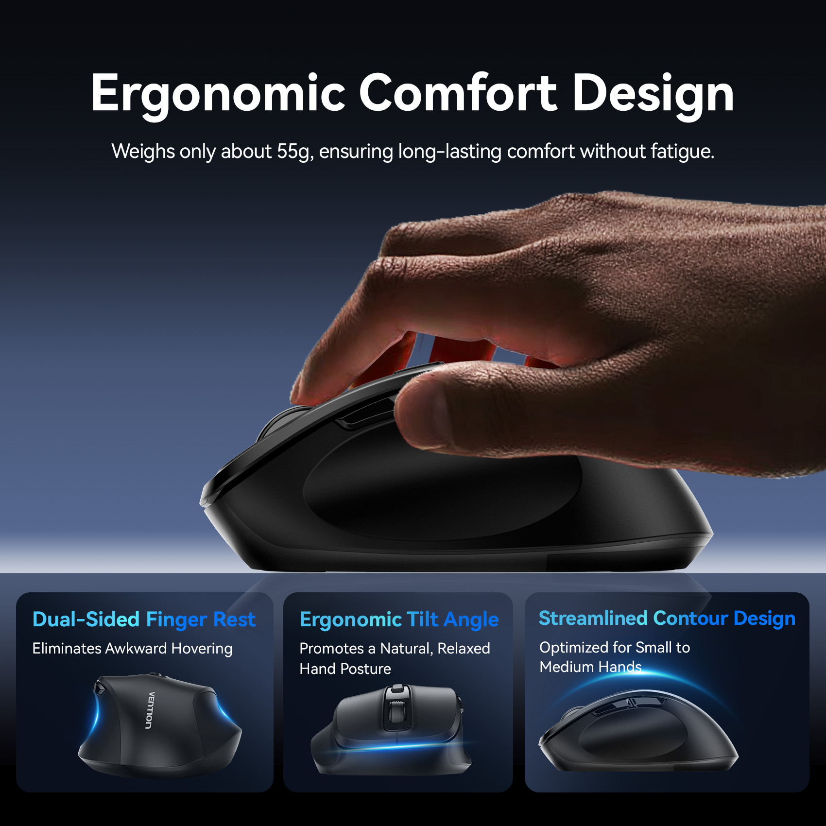 Vention Ergonomic Wireless Mouse Bluetooth 5.1
