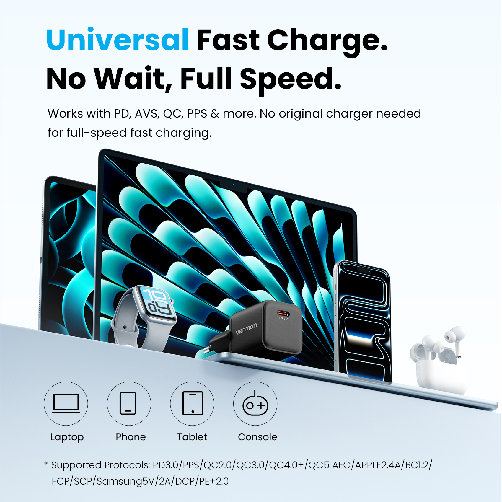 Vention 45W GaN Fast Charger PD3.0 PPS Compact Wall