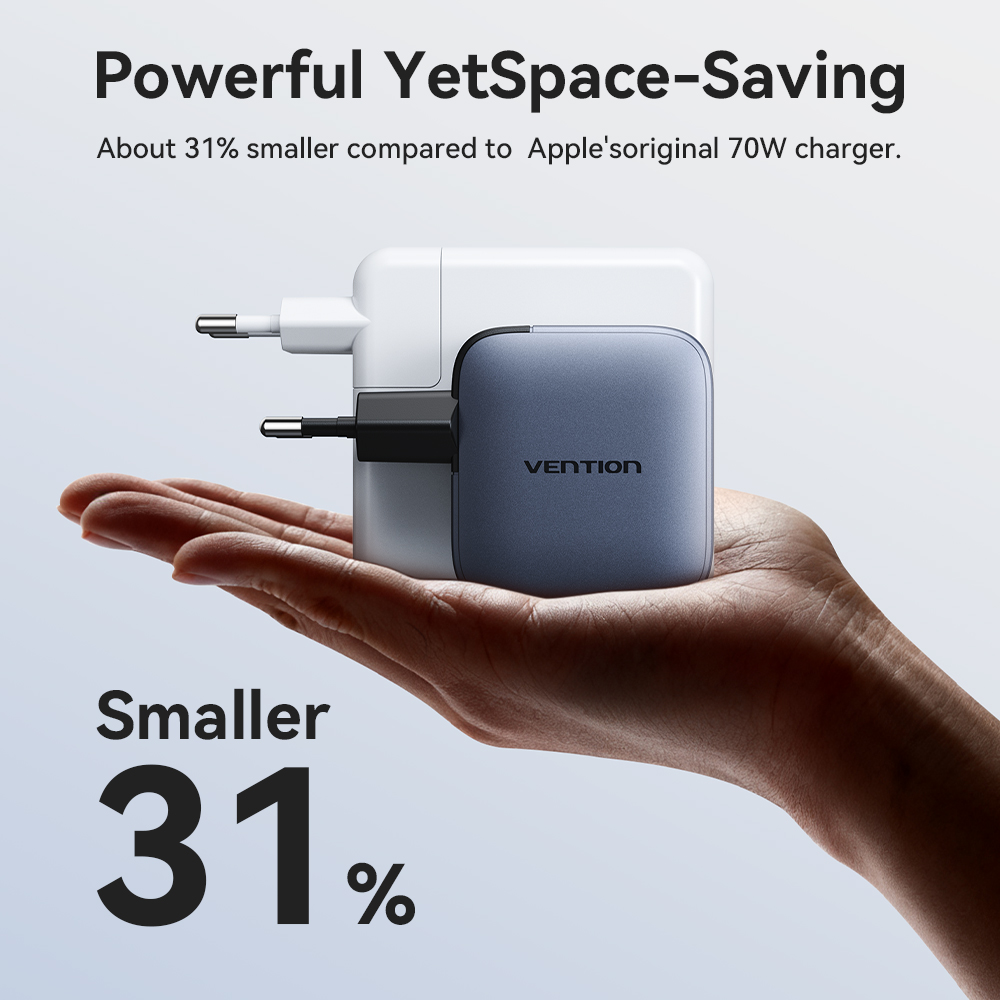 „Vention“ 70 W „GaN“ įkroviklis, greitas įkrovimas